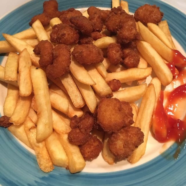 Kids Popcorn Shrimp with Fries.
