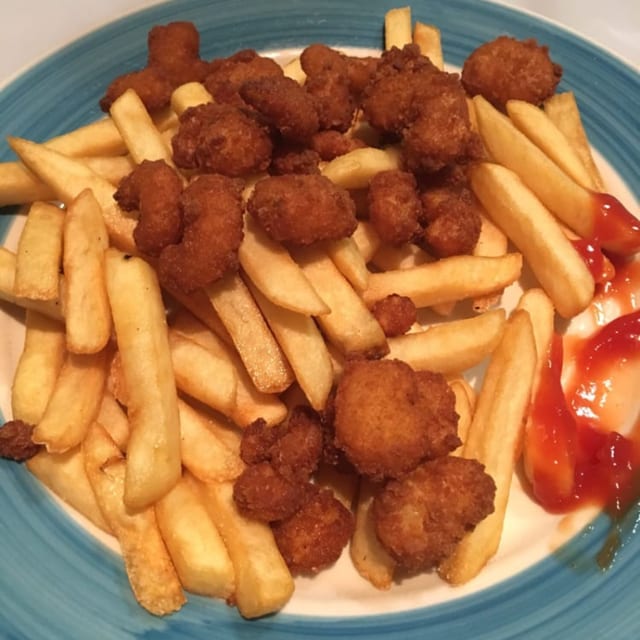 Kids Popcorn Shrimp with Fries.