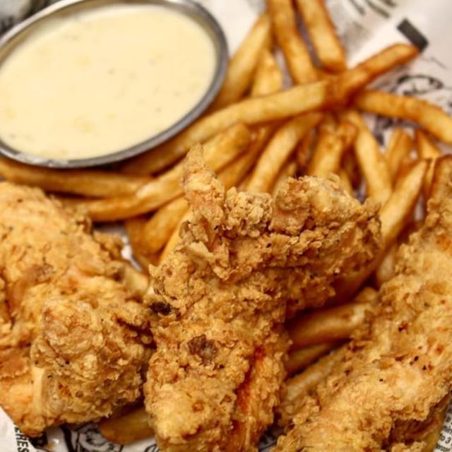 Kids Chicken Strips with Fries.